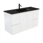 Fienza 1200mm Dolce Matte Black Top Fingerpull Wall Hung Vanity - Satin White